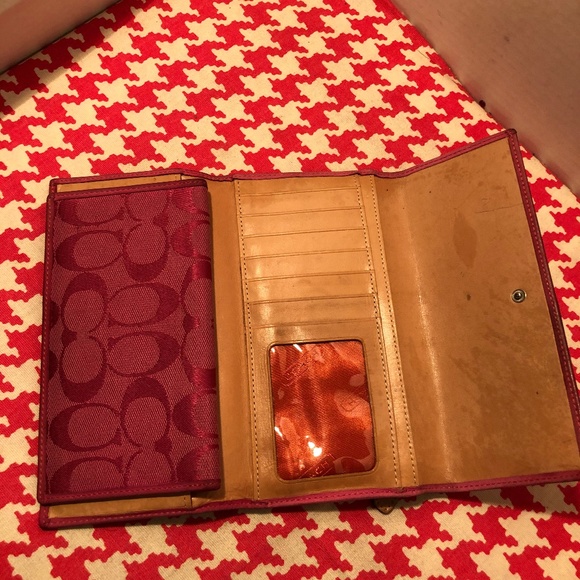 Coach Pink Signature Canvas and Tan Leather Wallet - Picture 3 of 4
